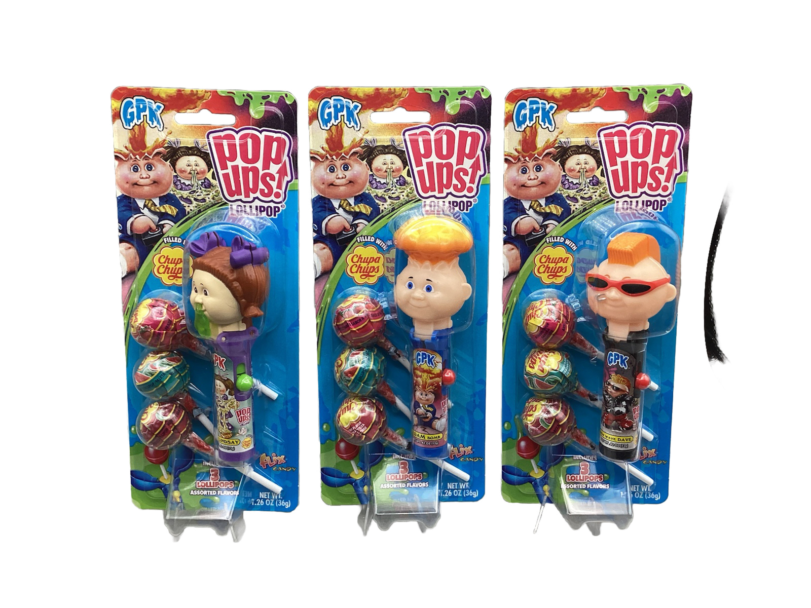 3 GPK GARBAGE PAIL KIDS POP UPS LOLLIPOP CHUPA CHUPS ADAM BOMB NEW 2023