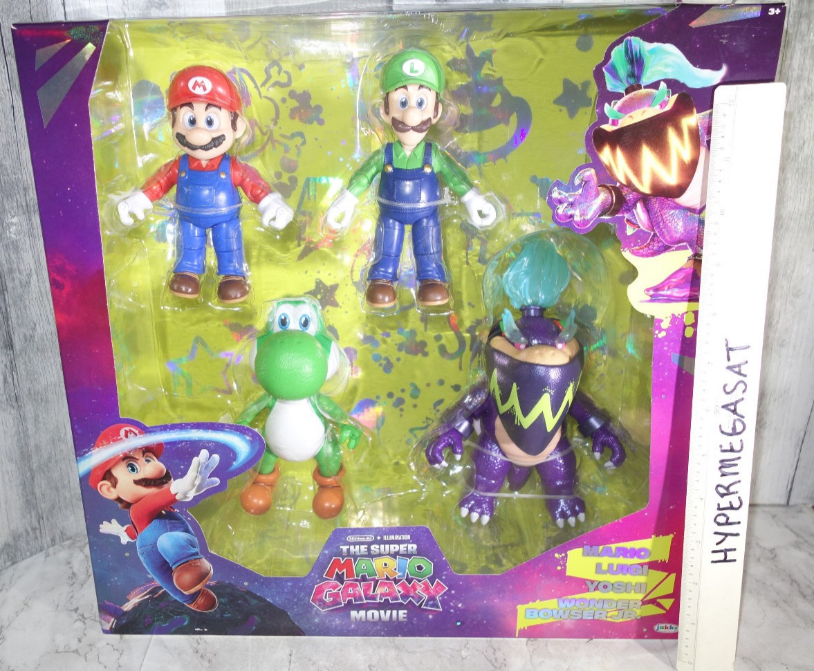 Super Mario Galaxy Movie Action Figure Set 4 Mario Luigi Yoshi Wonder Bowser Jr