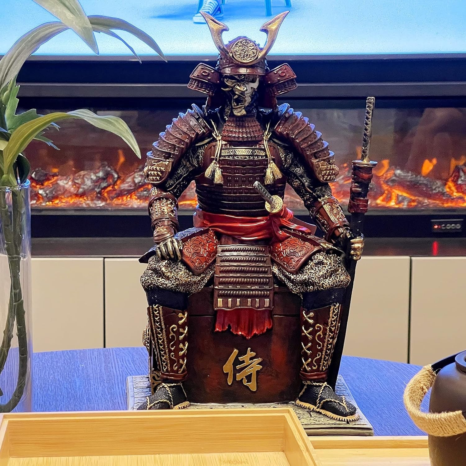 Japanese Samurai Warrior Figurine – Red Gold Decor^-