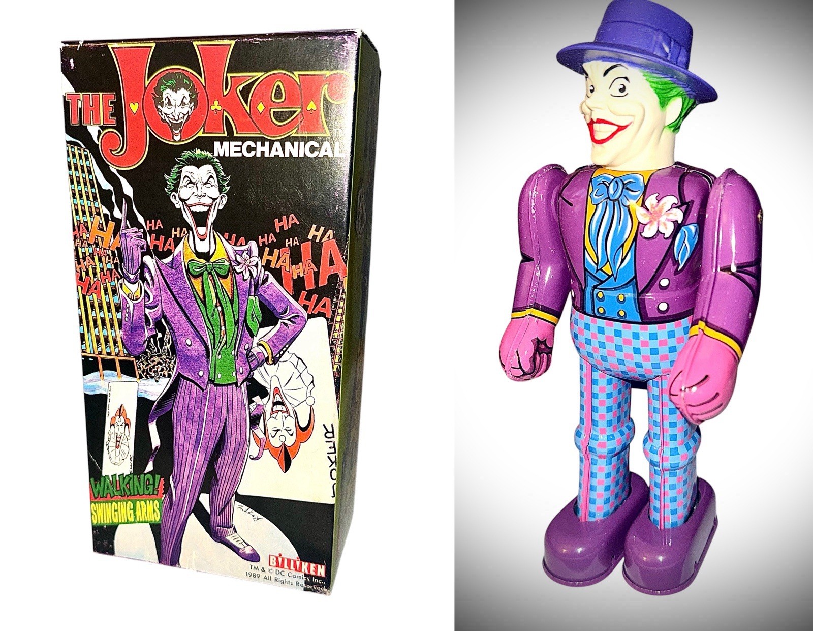 Billiken Batman Joker Jack Nicholson Tin Toy Figure 1989 Vintage Authentic