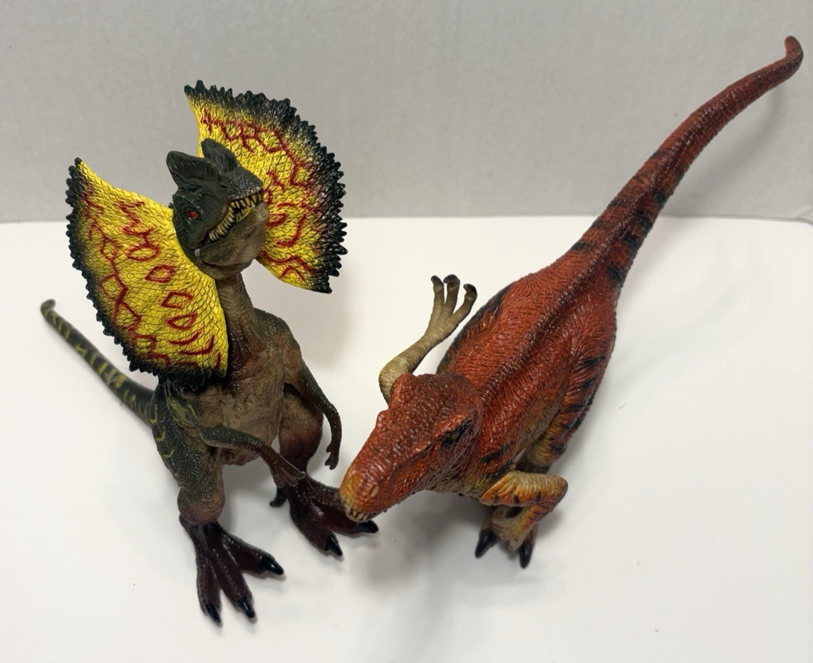 Dinosaur Action Figures Dilophosaurus(8 in) & Velociraptor(7 in) Toys-Lot of 2