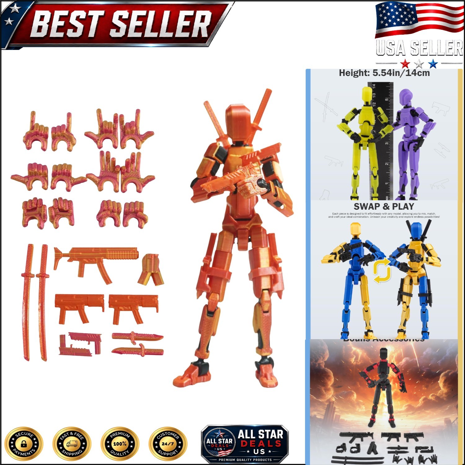 Pre-Assembled 5.54” Stick Tian 13 Action Figure – 12 Accessories for Custom Fun