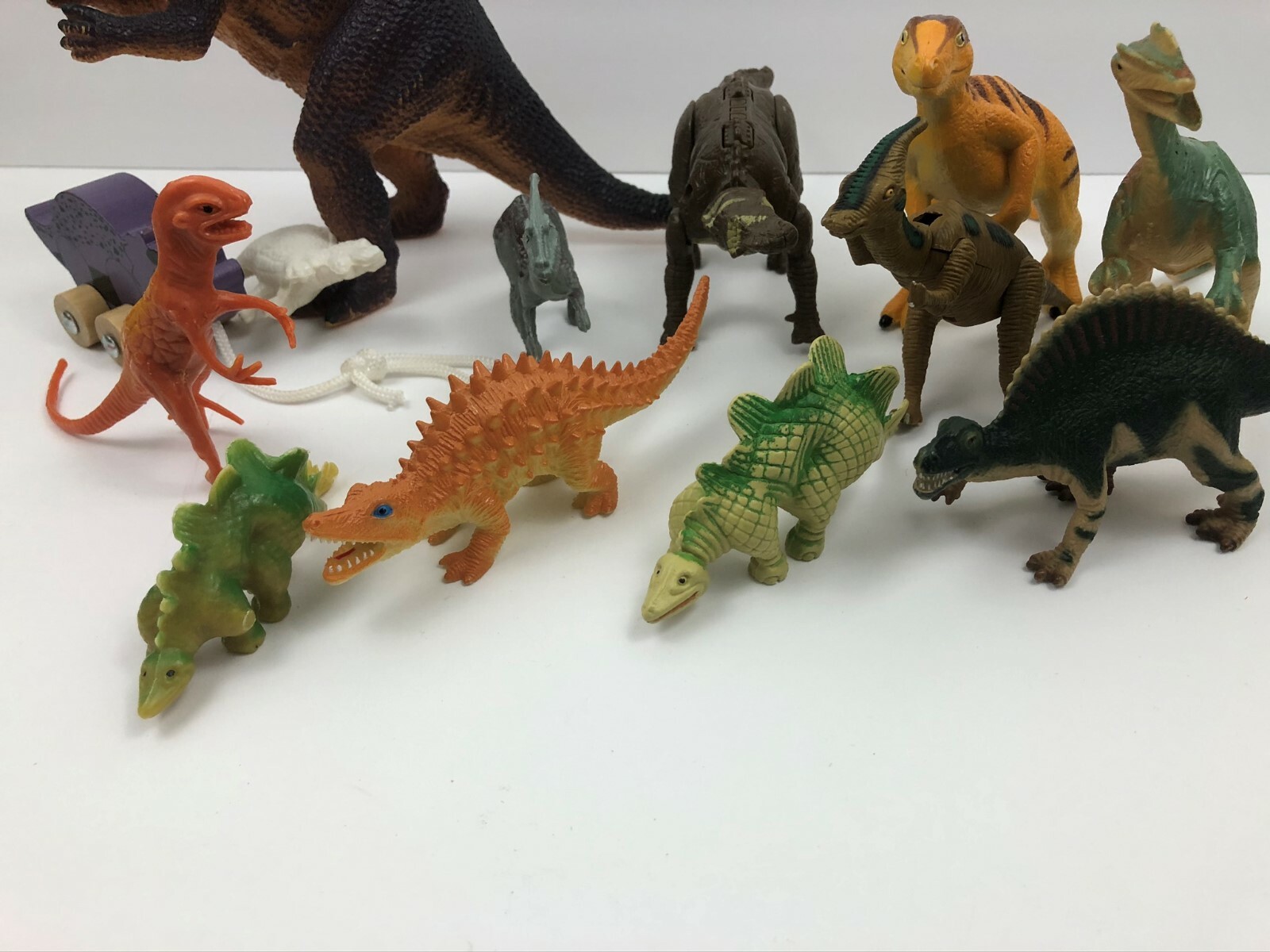 Toy Dinosaur Lot All Different Assorted Shapes Sizes Rubber Plastic Wood (13)