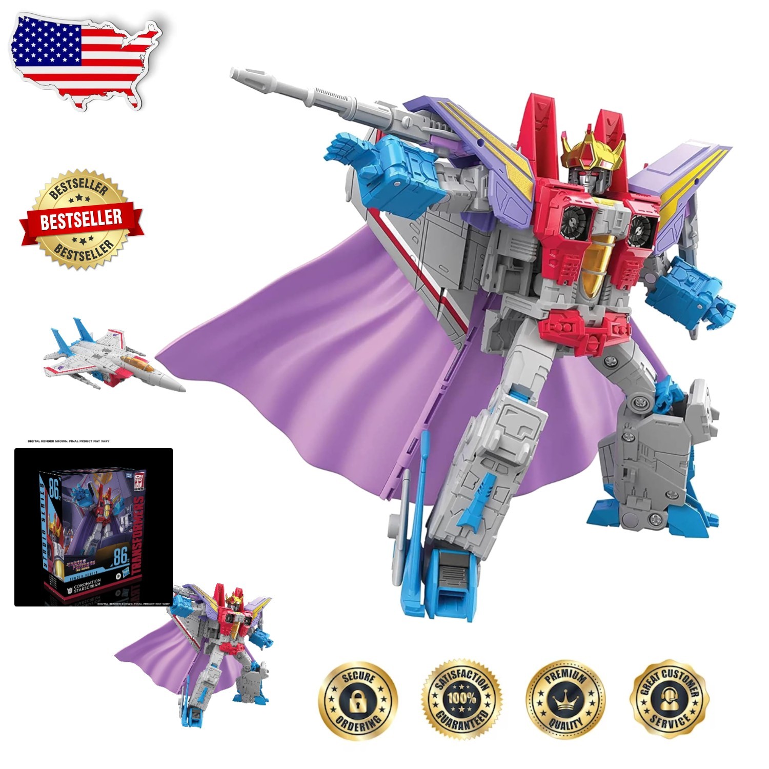 Transformers Coronation Starscream Leader 8.5″ Action Figure, Movie 86-12, Mint