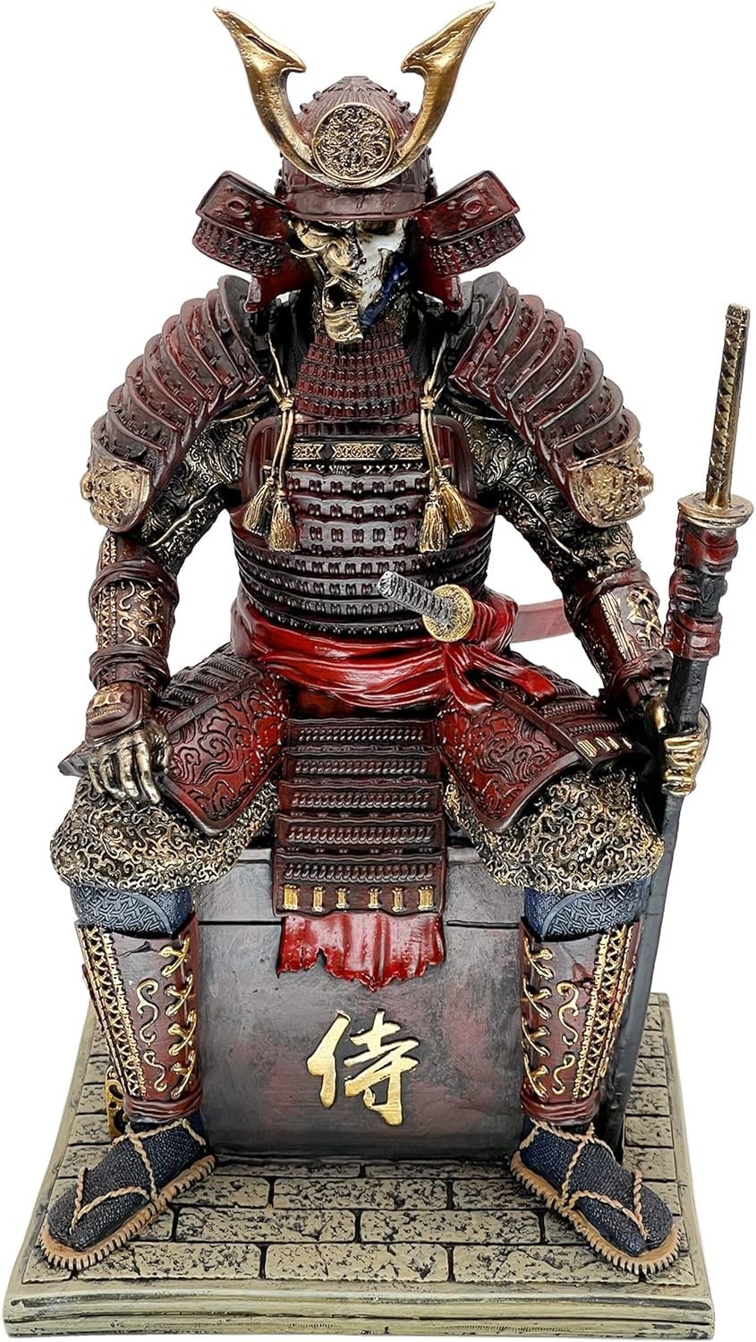 Japanese Samurai Warrior Figurine – Red Gold Decor^-