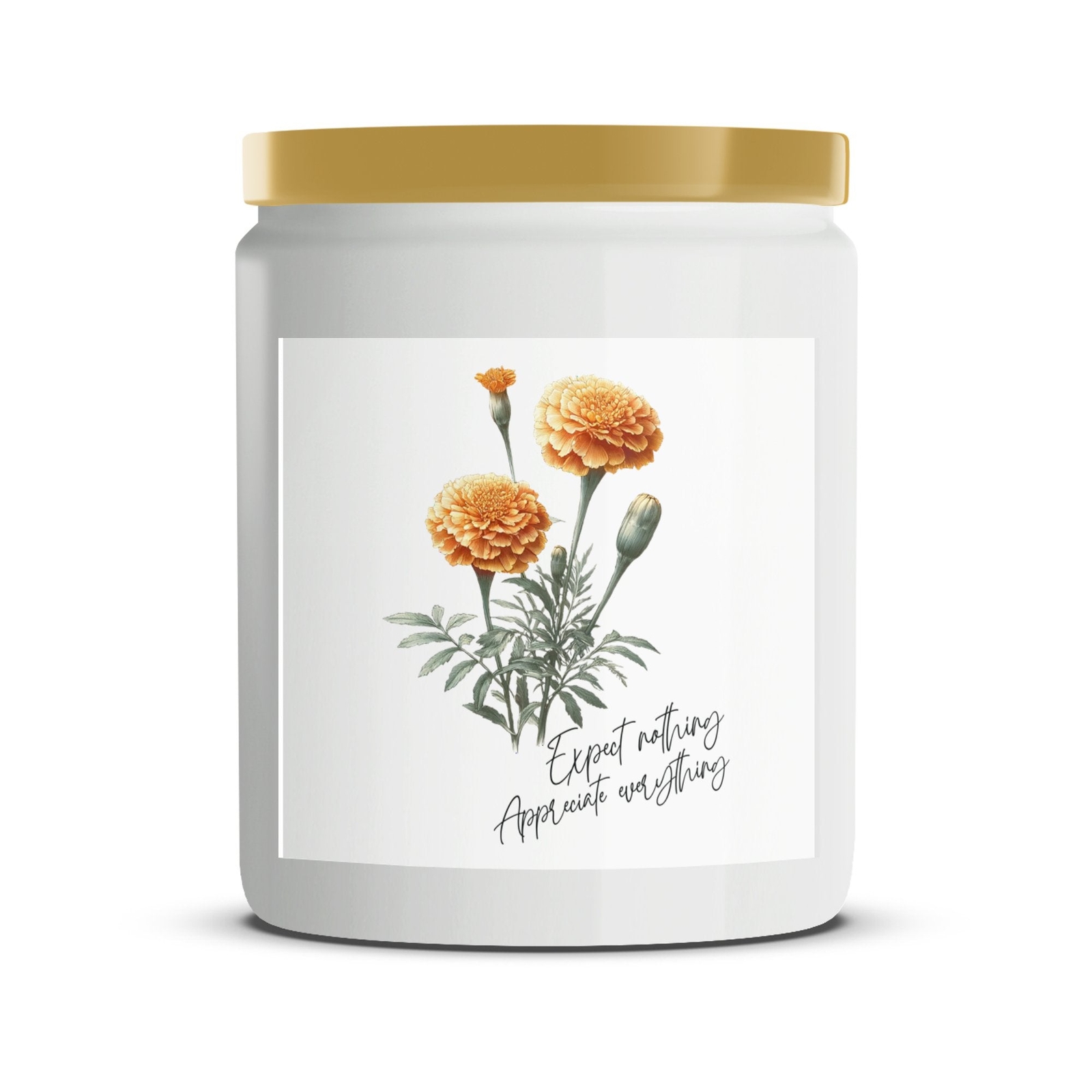 Hand-Poured Soy Candle, Marigold Floral Scent, Inspirational Quote, Home Decor,
