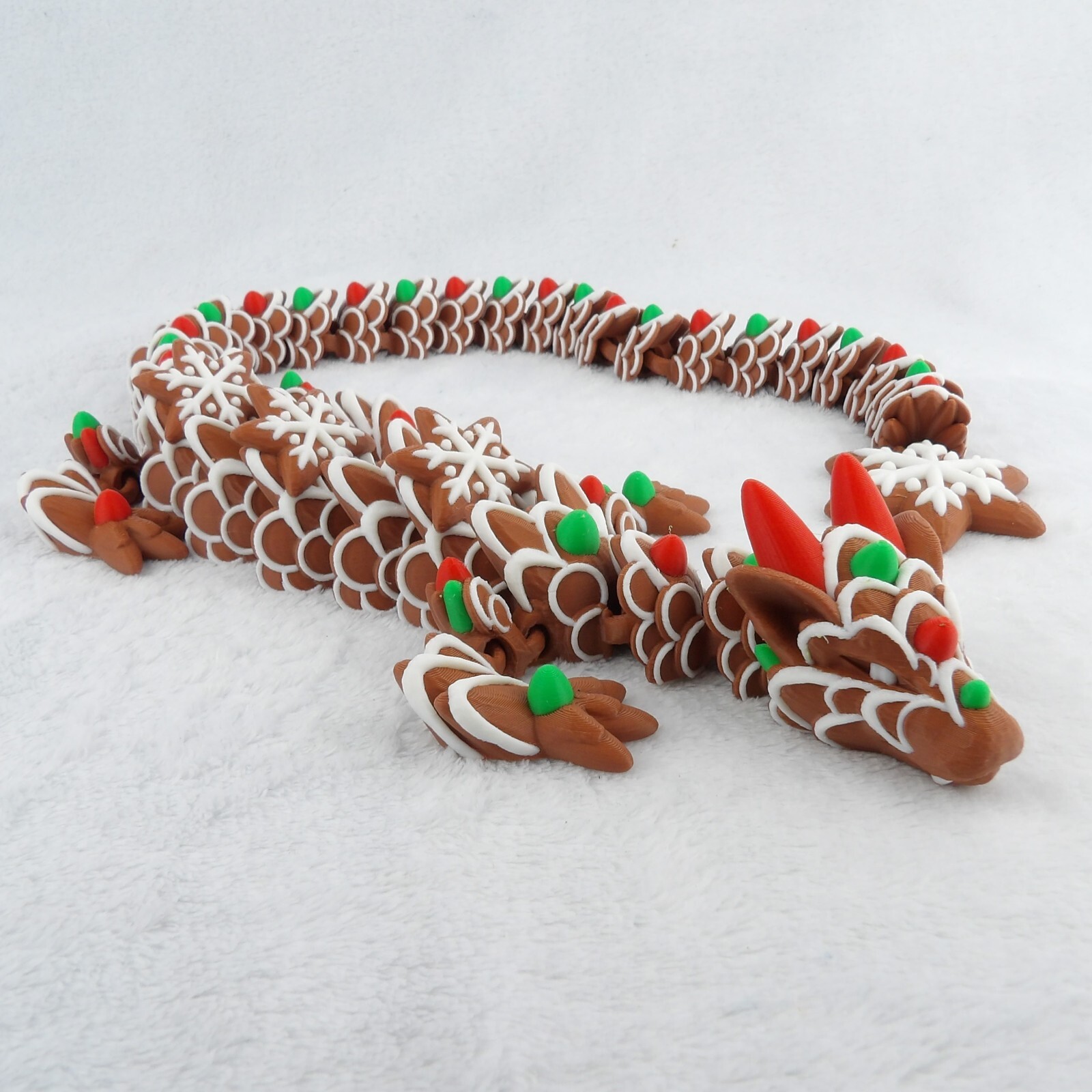 3D Printed Articulated Gingerbread Dragon – Holiday Decor – Multicolor!