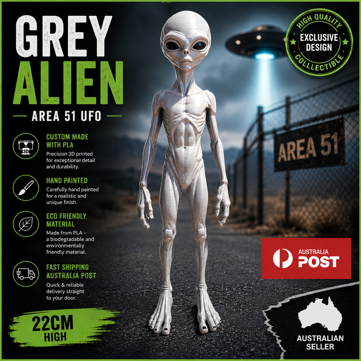 Alien Figurine 22cm Grey UFO Area 51 Collectible Gift Statue