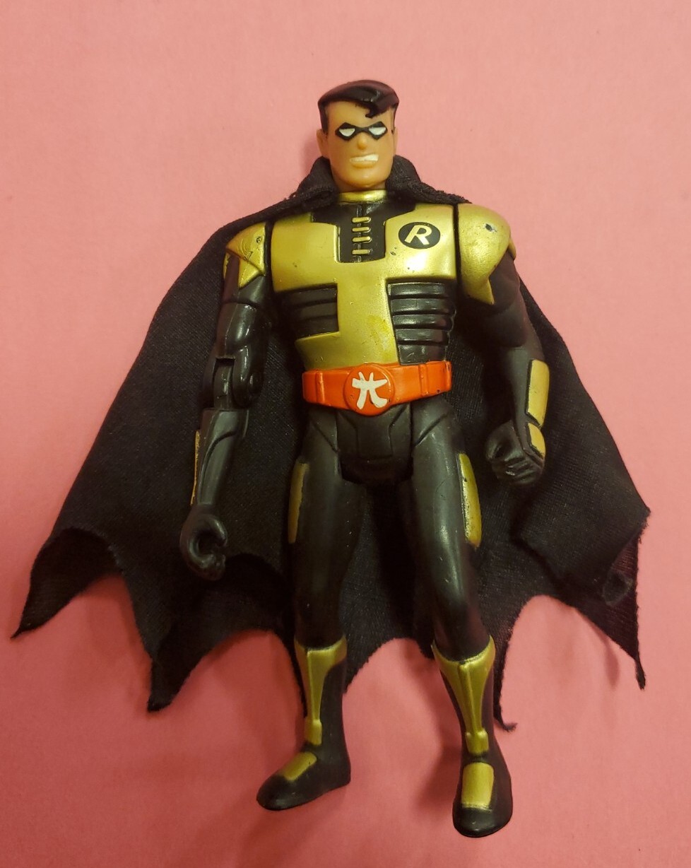ROBIN BATMAN FIGURE black, gold & red 1993 kenner dc comics w/cape