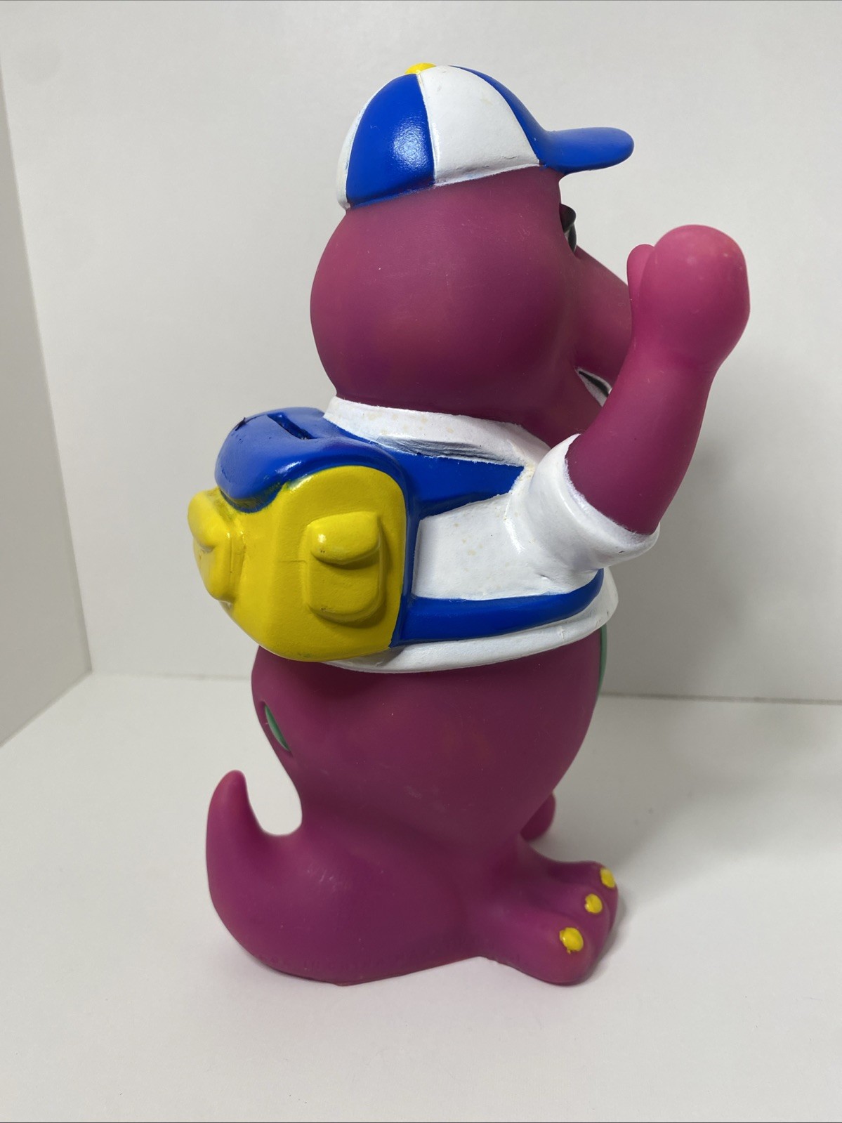Vtg 1992 Lyons Group 7″ Barney Purple Dinosaur Coin Piggy Bank Back to School