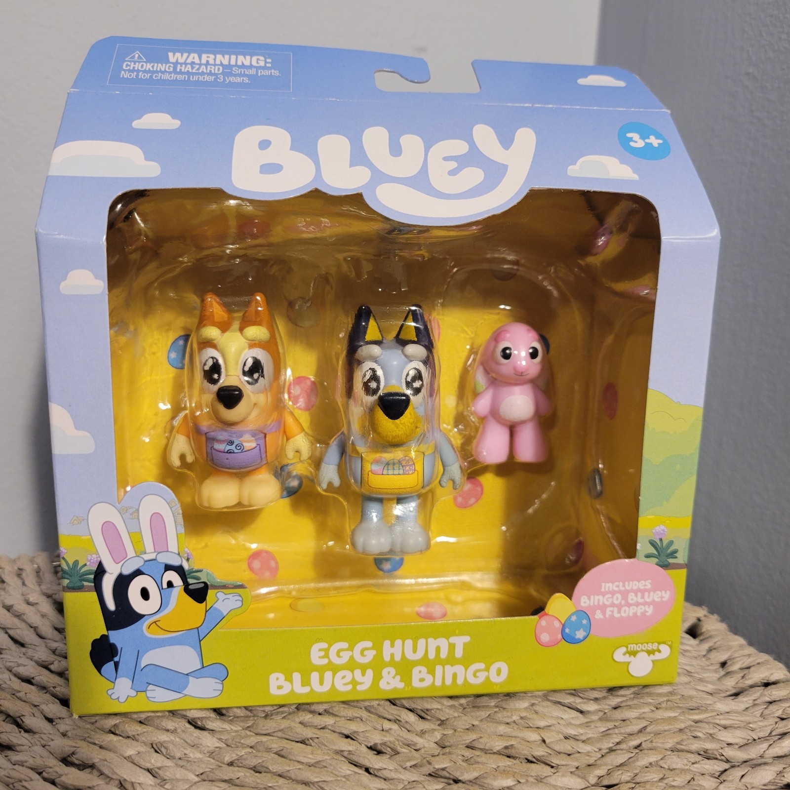 NIB Bluey Egg Hunt Bluey Bingo & Floppy Figures Moose Toys Easter Bunny Setw/Box