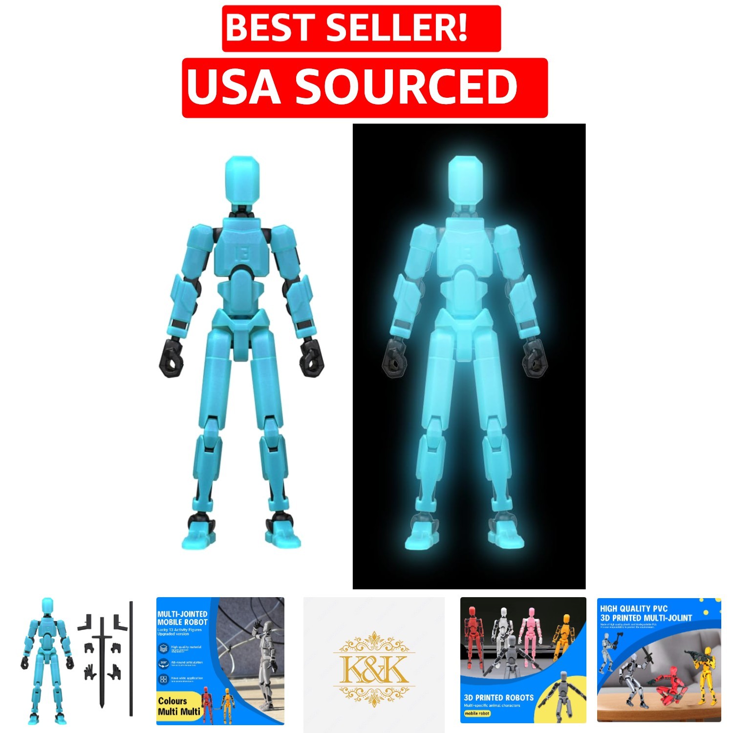 Articulated T13 Nova Titan Action Figure – Unique Blue Glow Gift for Collectors