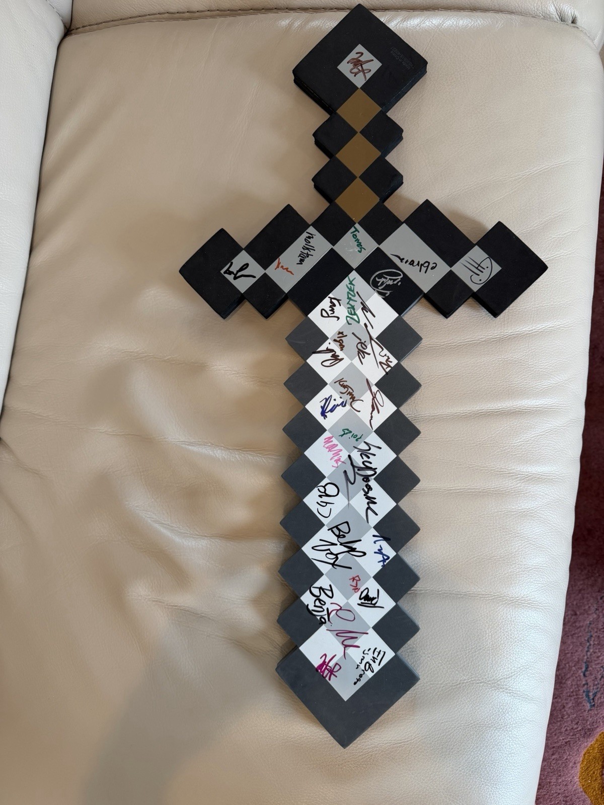 Handmade Diamond Sword replica. Pixel Block Prop. Large Gamer Display