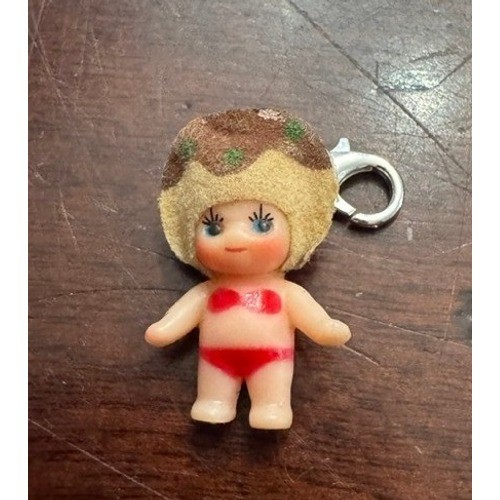 Vintage Kewpie Doll Charm Red Bikini Takoyaki Hat Mini Figure Keychain Pendant