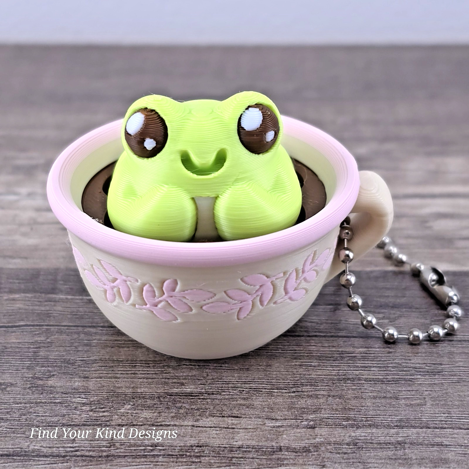 Tea Cup Frog Clicker – 3D Printed Fidget Keychain Sensory Stress Relief Toy