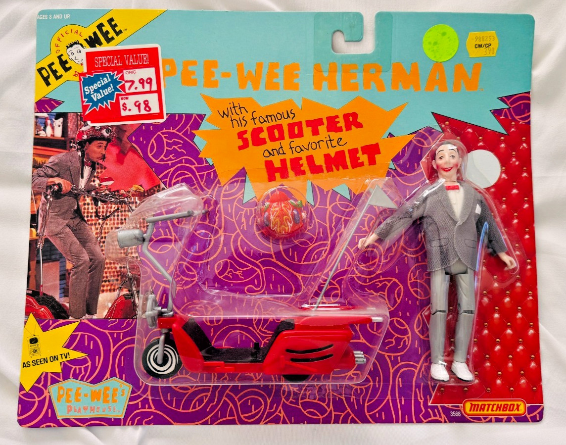 Pee-Wee Herman with Famous Scooter and Helmet Matchbox 1988 NEW in BOX!