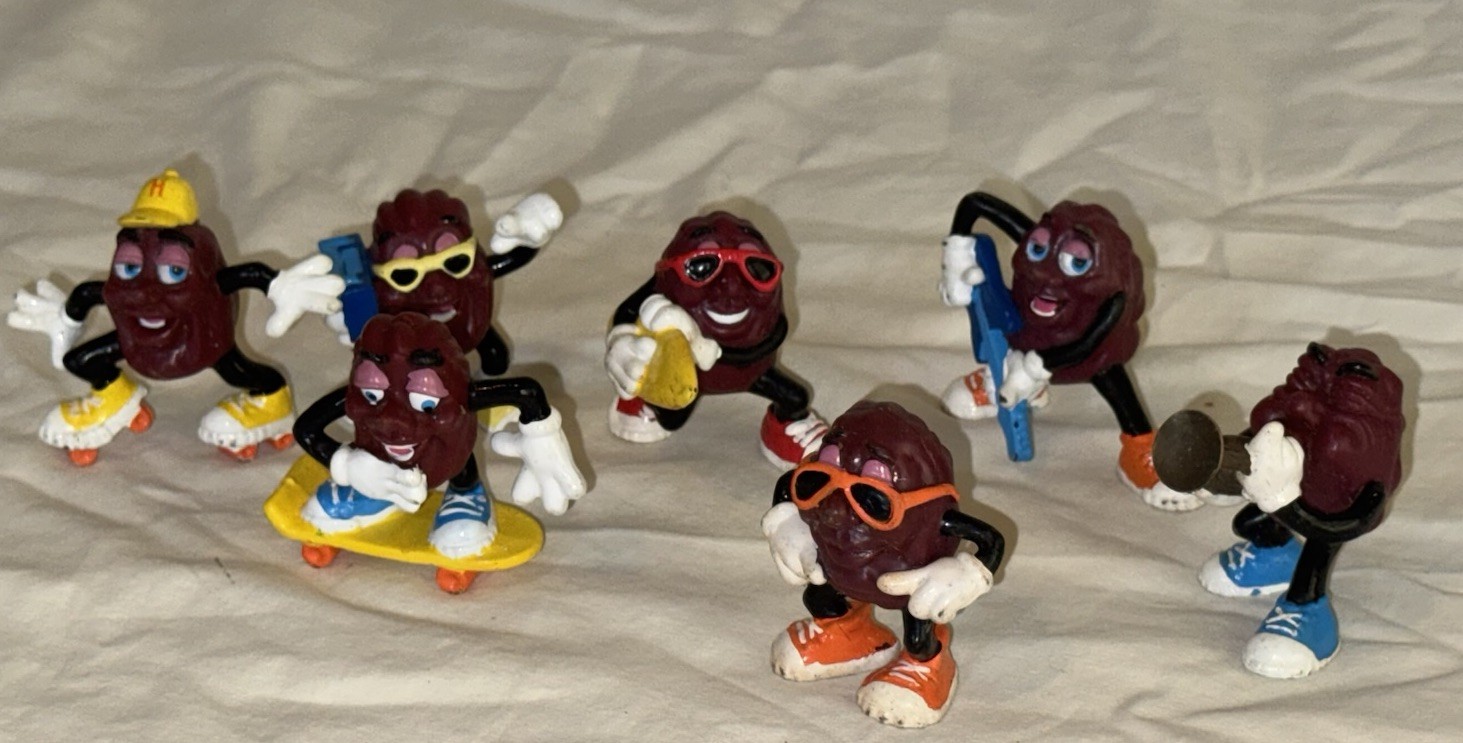 Set Of 7 Miniature Poseable California Raisins Figures 1988 Promotional