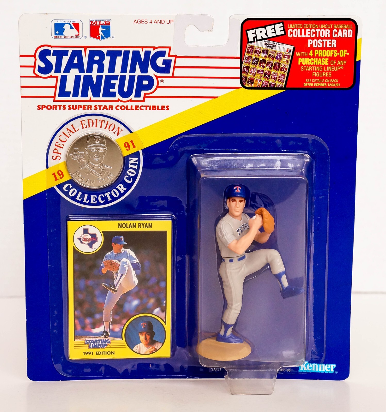 Nolan Ryan 1991 Edition Kenner Starting Lineup Figure with Collector Card & Coin