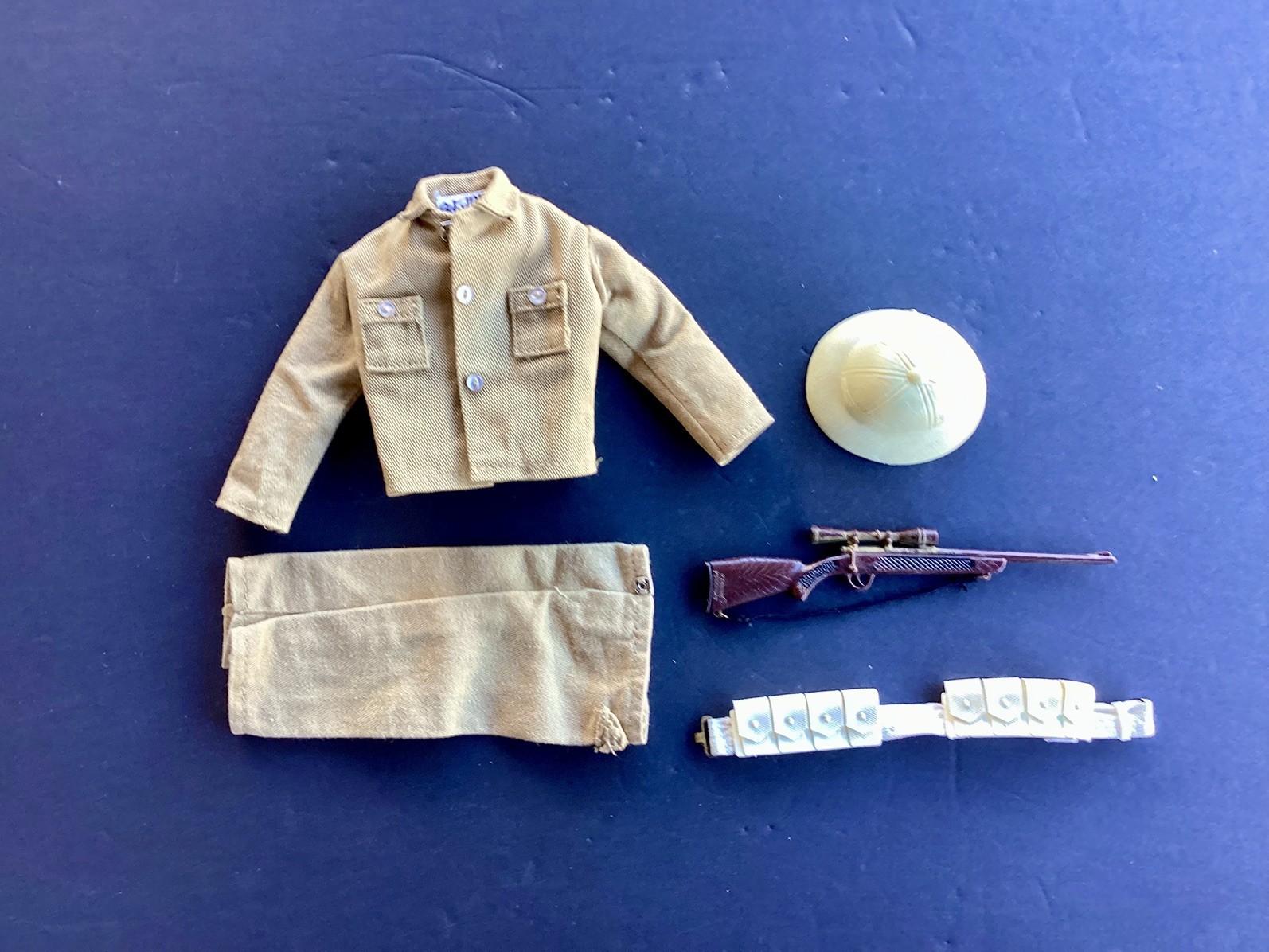 Vintage G.I.Joe Hat, Shirt, Pants, Belt, Rifle with sling