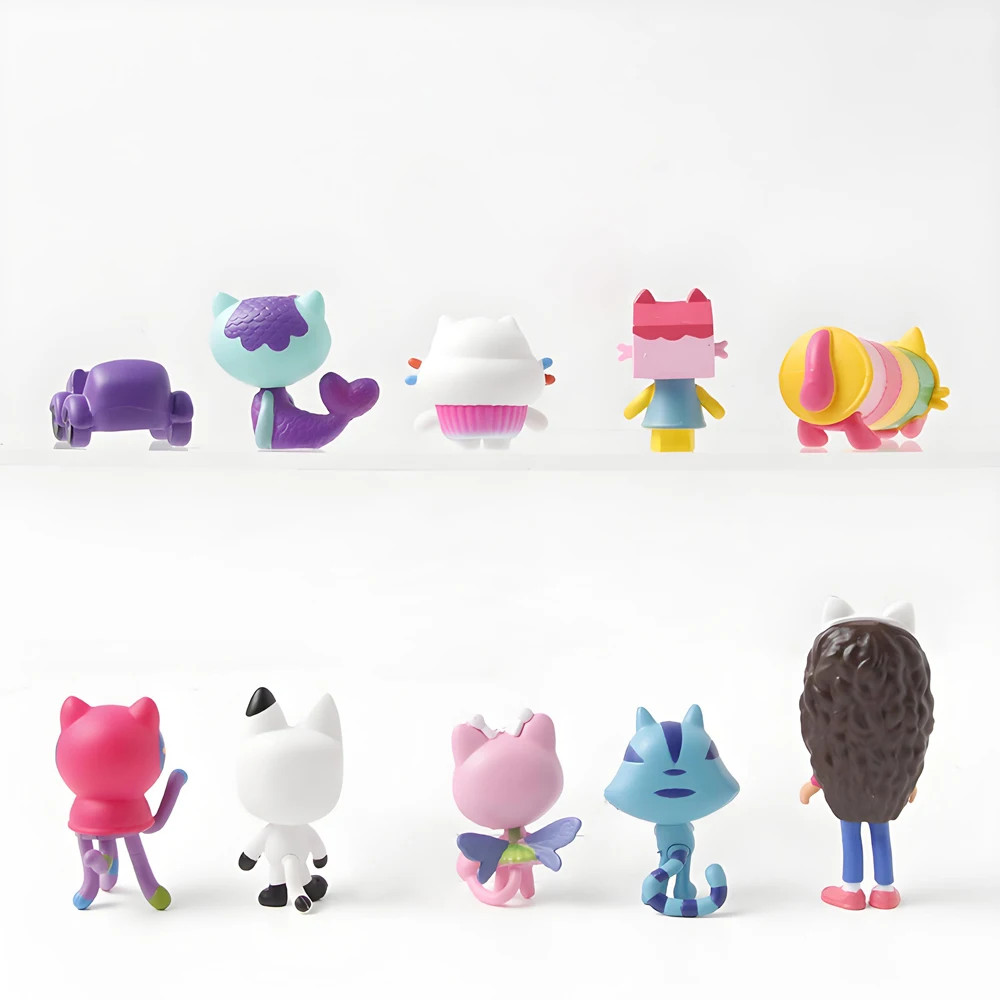 NEW 10pcs Gabby Dollhouse Anime Figure Toy Smiling Car Cat Hug Gaby Girl Dolls M