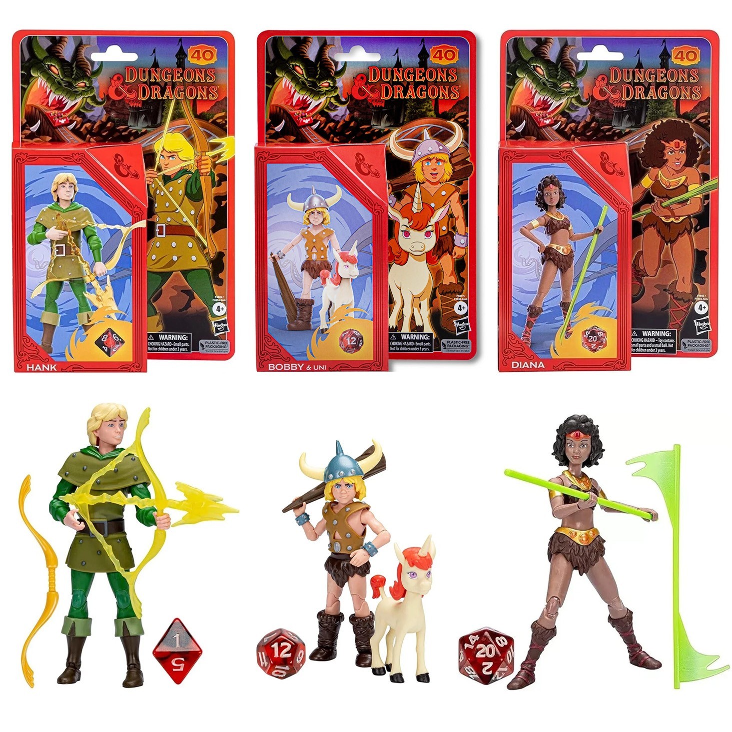 Dungeons & Dragons Cartoon Classic Bobby & Uni, Diana, Hank 6″ Action Figure Set