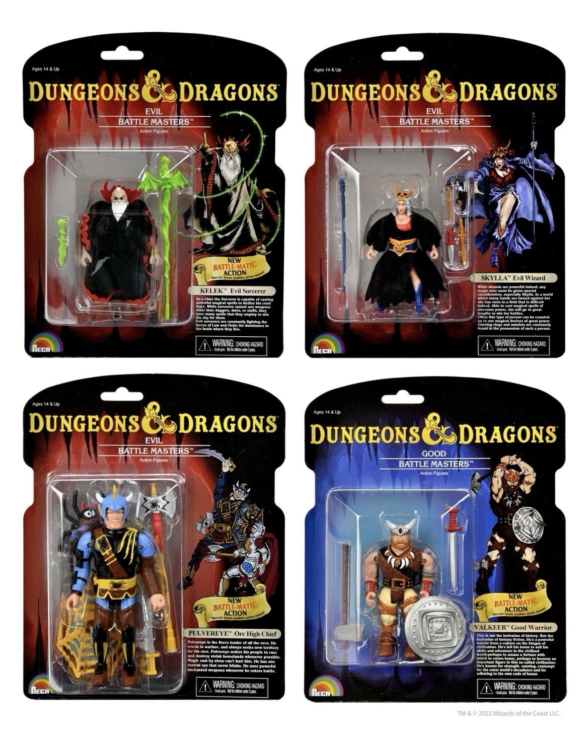 NECA Dungeons Dragons Lost Wave SDCC 2022 4-Pack Pulvereye, Kelek, Valkeer Nib
