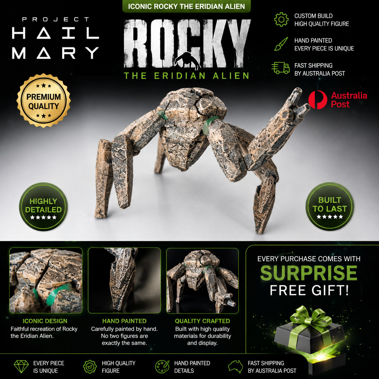 Rocky Eridian Alien Figure Project Hail Mary Custom Handmade Sci-Fi Collectible