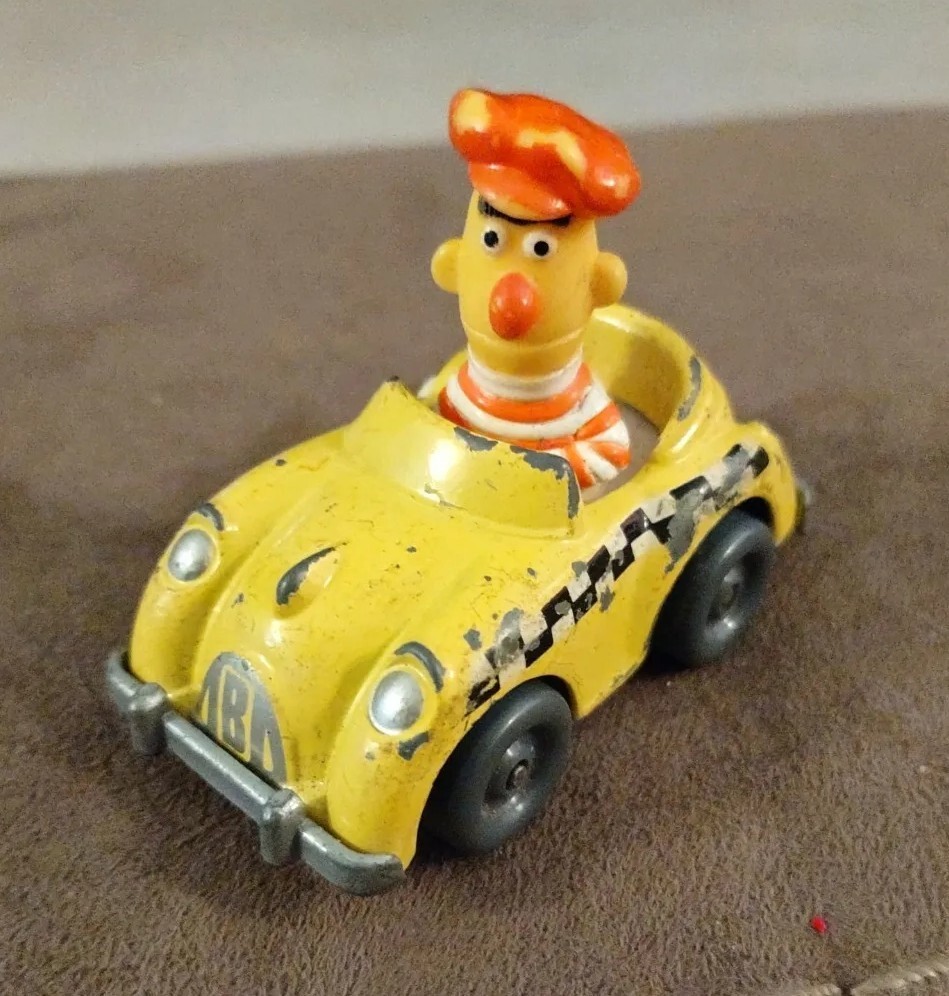 Vintage Sesame Street 1981-83 Bert Taxi Driver Playskool Metal Diecast Toy Car