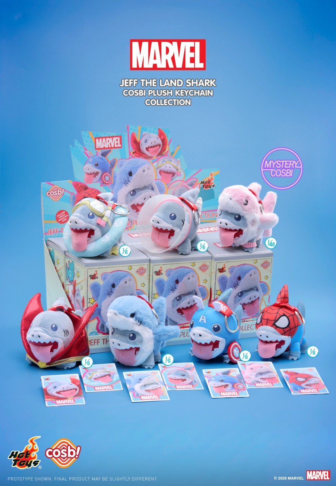 HOT TOYS Marvel Jeff the Land Shark COSBI Series Plush Keychain Blind Box