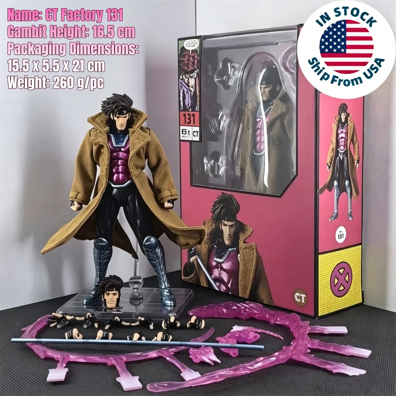 Gambit X-Men Comic Version w/Accessory 6″ Action Figure CT Toys #131 New Box