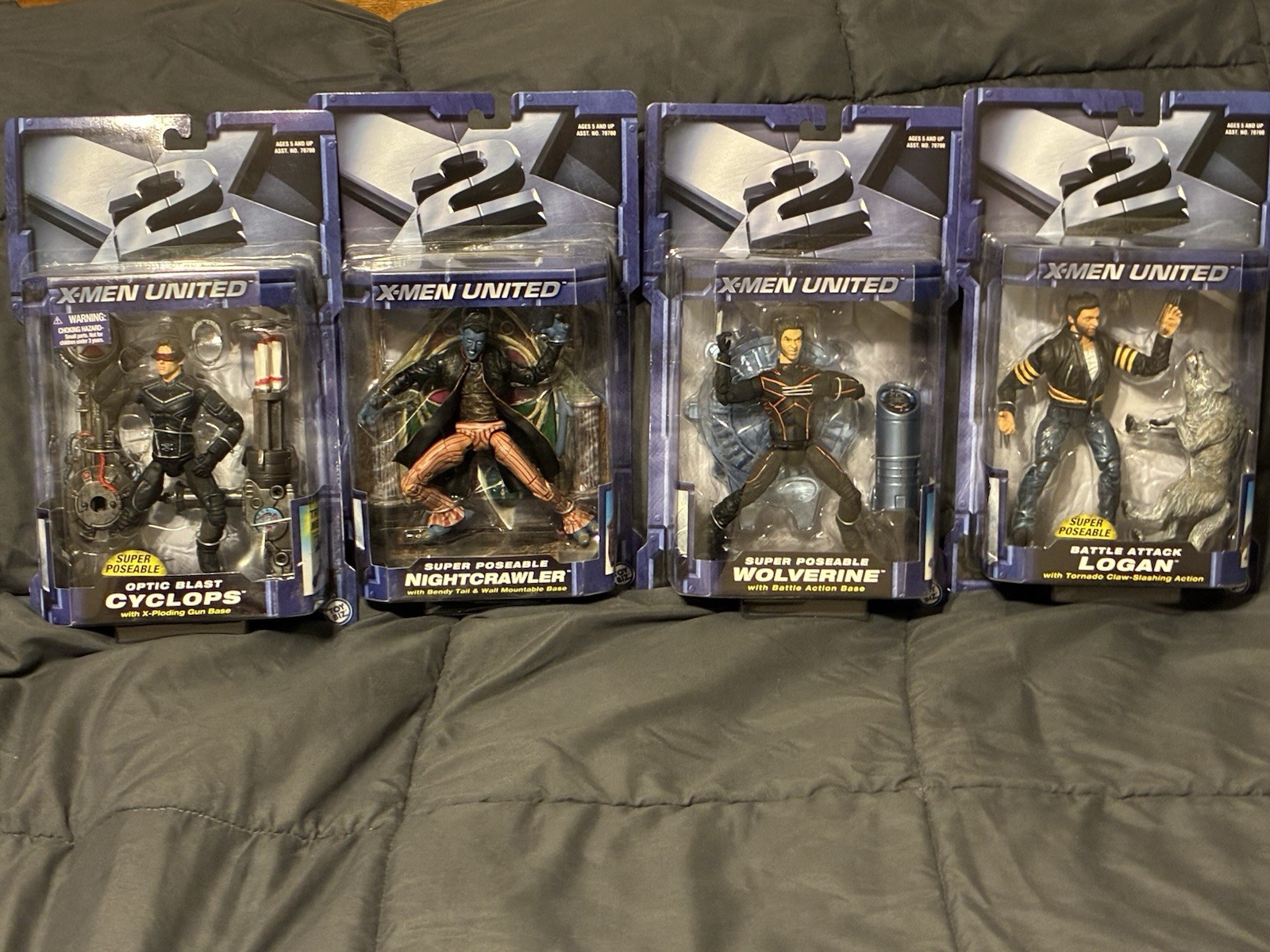 X-Men: X-2 Movie (2003) Action Figures: Cyclops, Nightcrawler, Wolverine, Logan