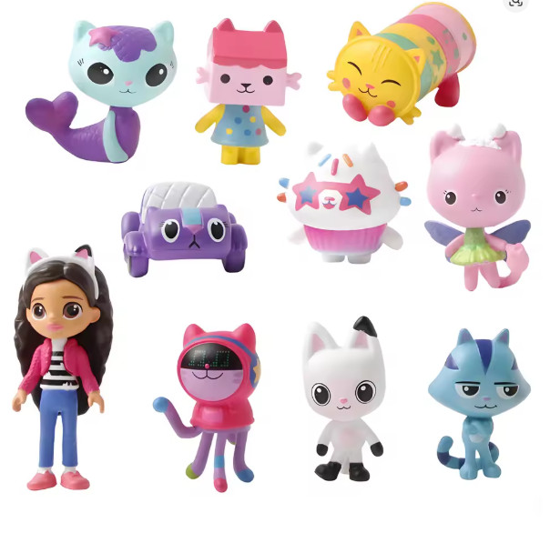 NEW 10pcs Gabby Dollhouse Anime Figure Toy Smiling Car Cat Hug Gaby Girl Dolls M