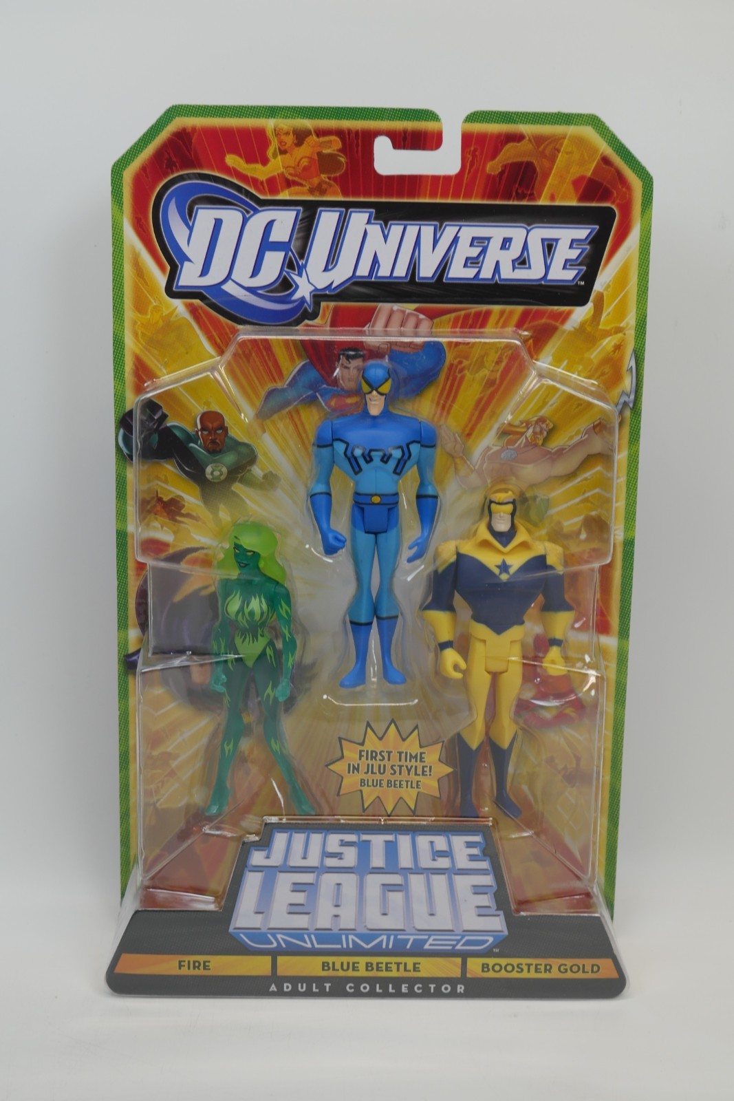 Justice League Unlimited FIRE, BLUE BEETLE, BOOSTER GOLD 3 Pack Action Figures