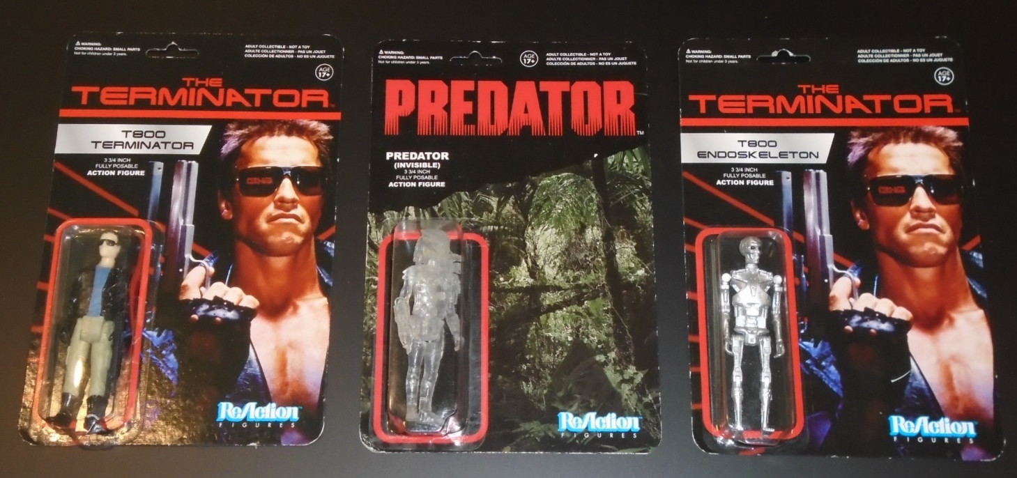 3x NEW NIB ReAction figures: Terminator T800 + Endoskeleton + Invisible Predator