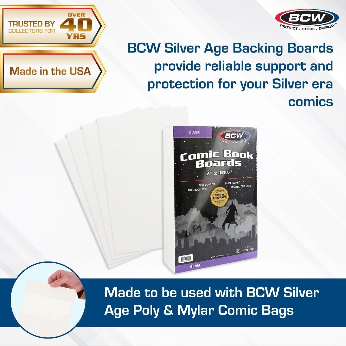 200 BCW Silver Age Comic Book Backer Boards Acid Free 24PT 7″ X 10 1/2″ 2 Packs