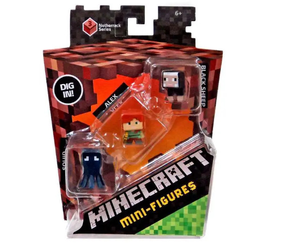 Minecraft Netherrack Series 3 Mini Figures – 1″ Squid, Alex & Black Sheep
