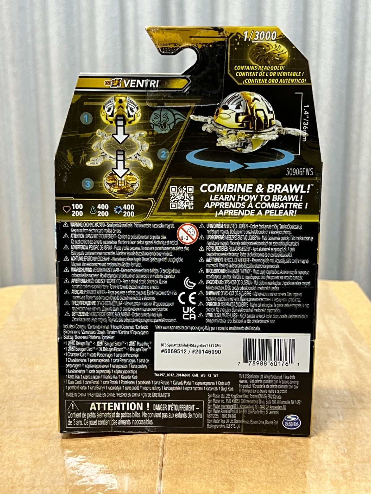 Super Rare Bakugan Ventri Gold Special Attack 1/3000 Gold (Contains Real Gold!)