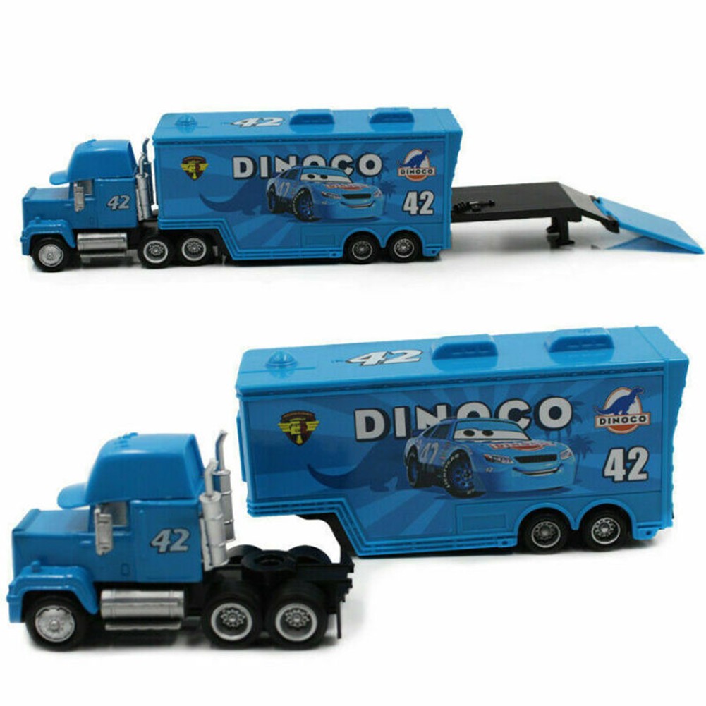 Disney Pixar Cars NO.42 Carl Weathers Mack Hauler Truck+Car 1:55 Diecast Toys~